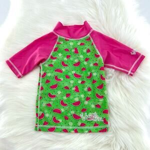 UV Skins Watermelon Short Sleeve Rashguard - Pink/Green - 12/18 Months